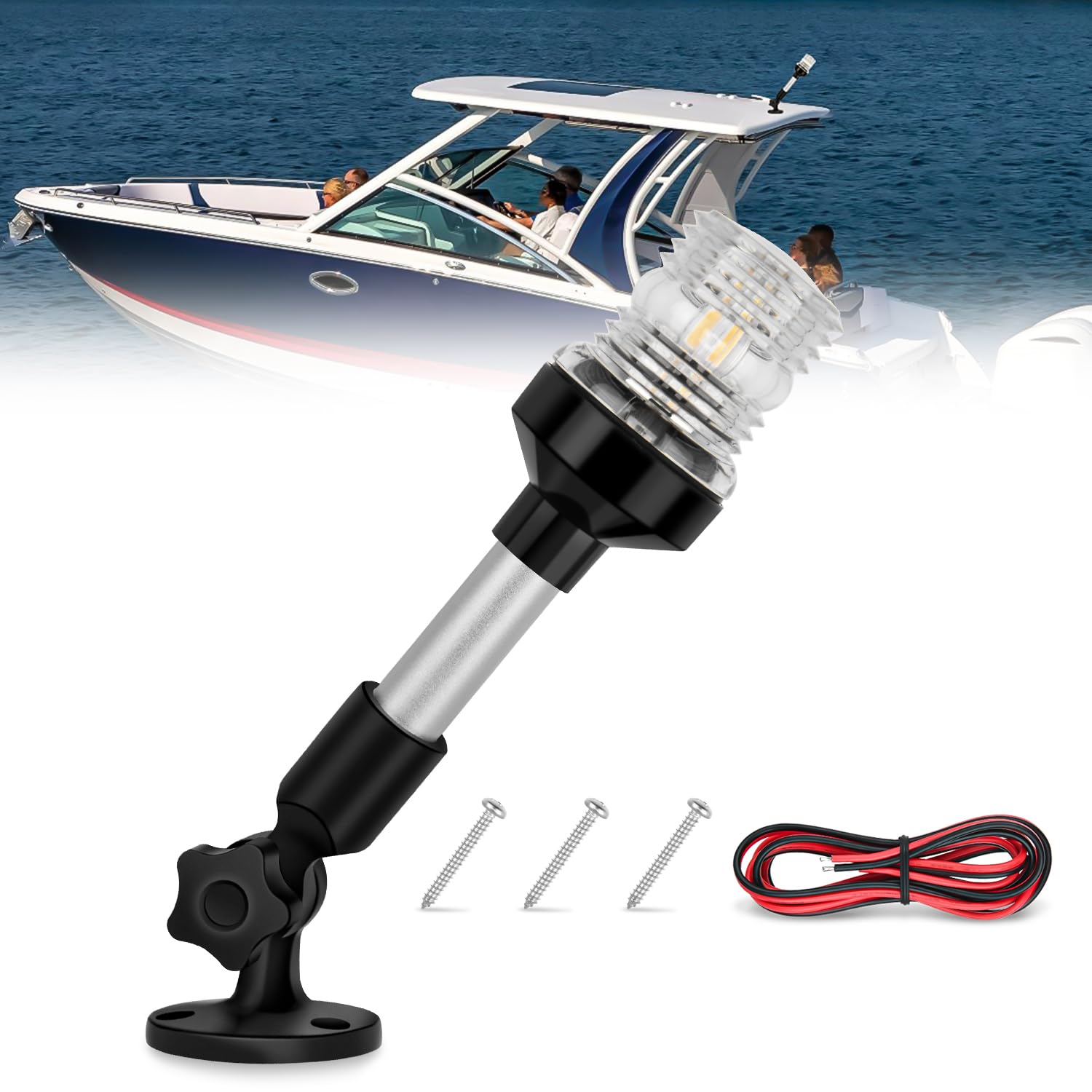 Nilight Marine Boat Stern Light 9" White Fold Down Anchor 360°Lighting