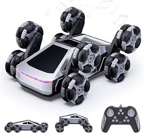 Auto de control remoto, 8 ruedas RC Stunt Car con luces LED y música, auto de deriva RC de 2.4 GHz para niños de 6 a 14 años, regalo de cumpleaños