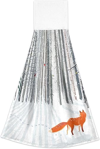 Miniatura 2 de KOPIRIT Winter Forest Fox - Juego de 2 toallas de mano suaves y absorbentes decorativas para baño, toalla colgante para baño, cocina, casa de campo