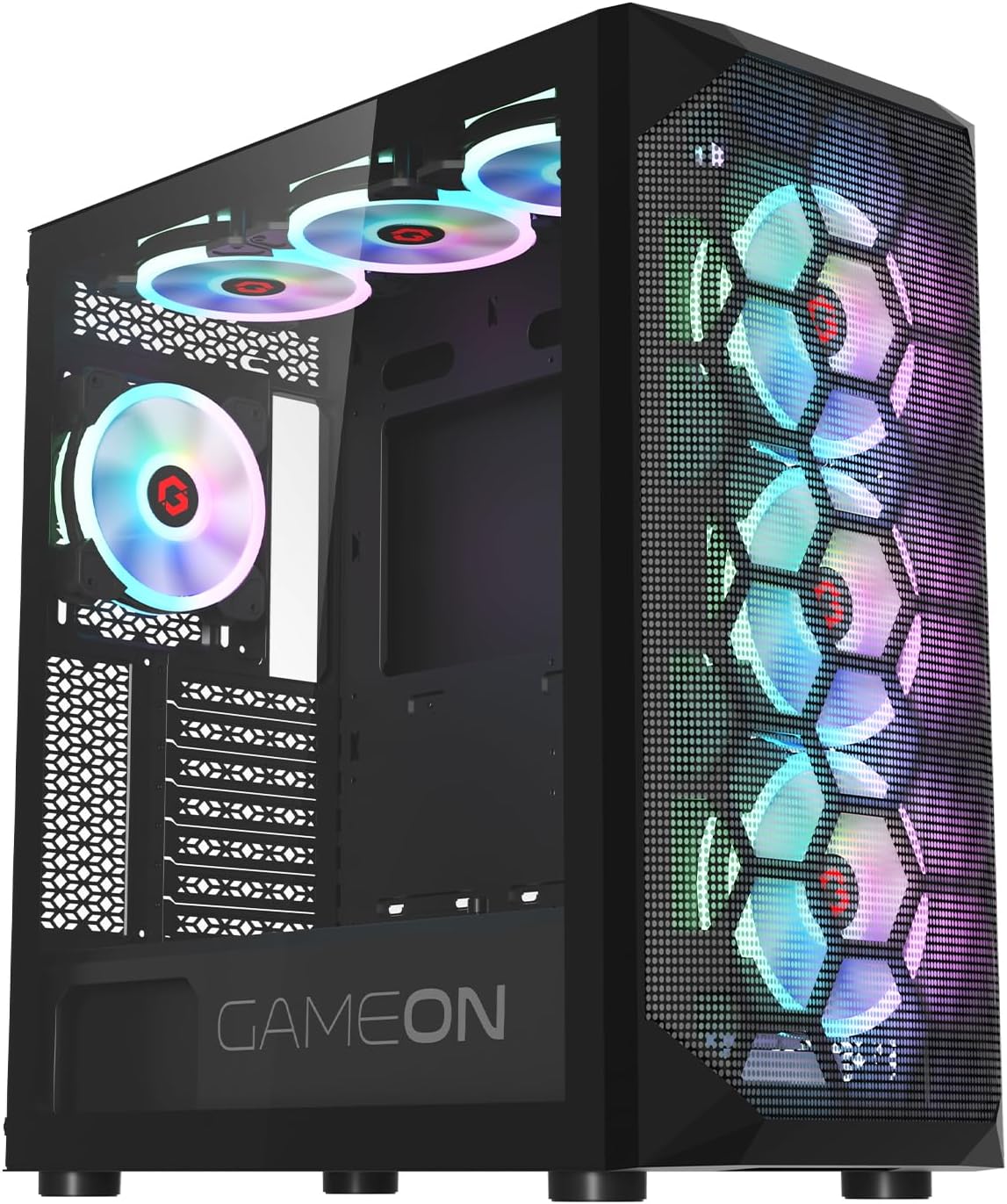GAMEON Emperor Midnight Series Mid Tower PC Gaming Case, 120mm ARGB+PWM Lighting, Tempered Glass, Pre-installed Cooling RGB Fans Computer case, Dust Filters, Wide Motherboard Compatibility, Black