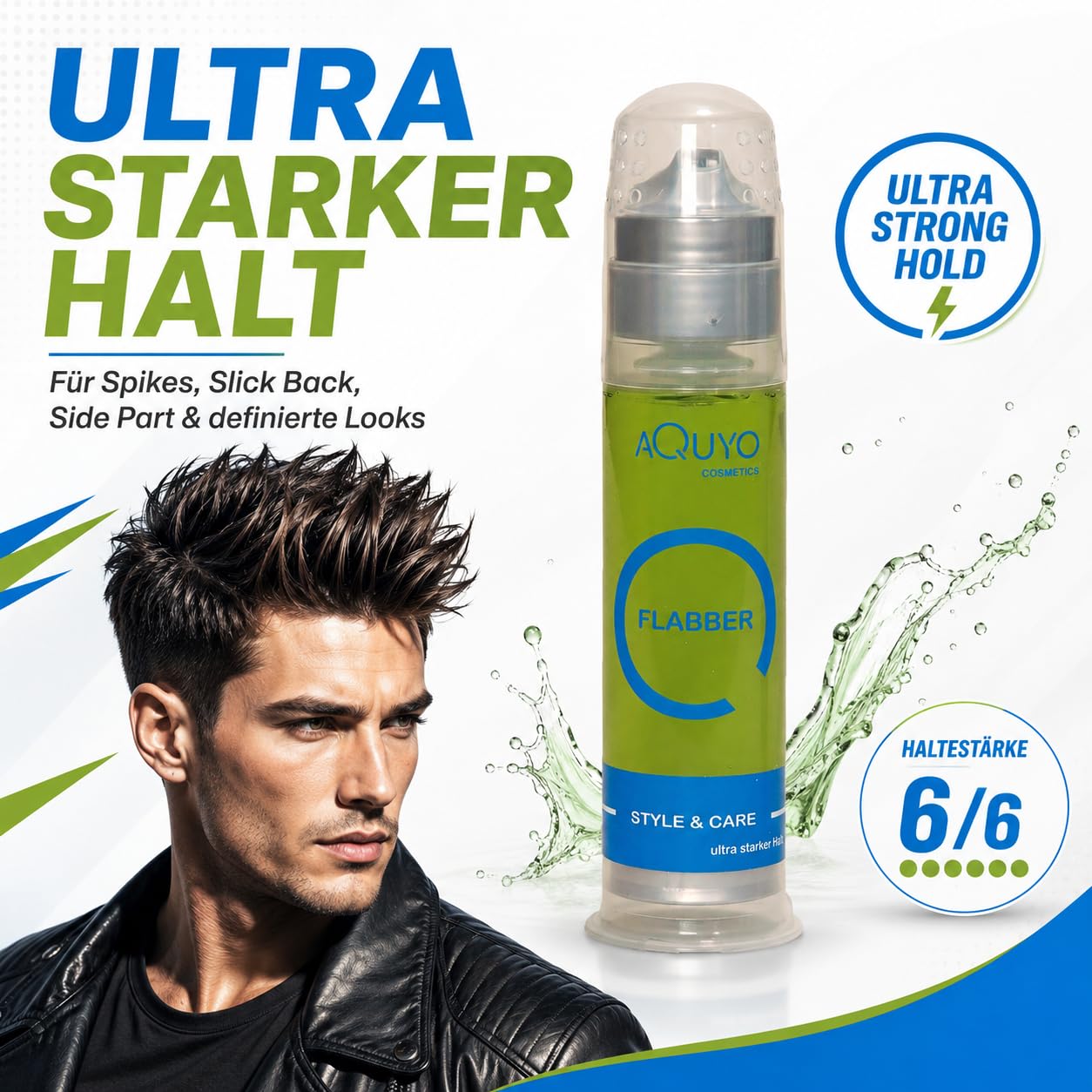 Flabber Haargel extra starker Halt | Styling Gel für perfektes Haarstyling | Haar Gel ultra starker Halt für Männer bringt sofort langanhaltende Form und Glanz ins Haar (6er Pack - 6x 100ml)