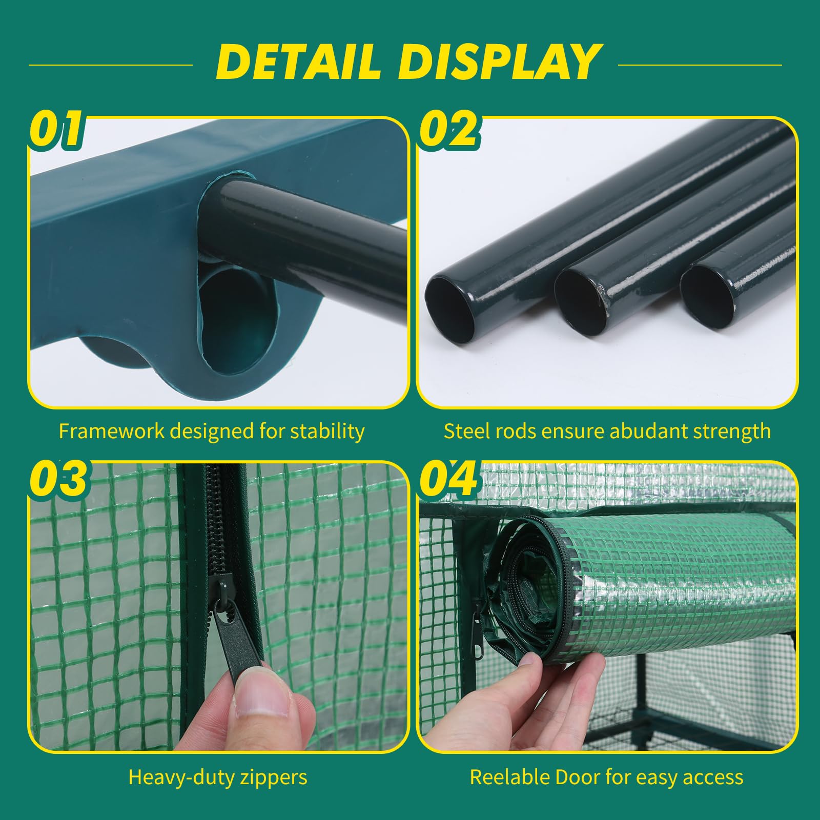 MaxWorks 51962 - Mini serra a 4 ripiani, 160 x 68 cm x 48 cm, copertura in polietilene con protezione UV, verde, per interni ed esterni, per giardinaggio, arrotolabile, con cerniera, per coltivare