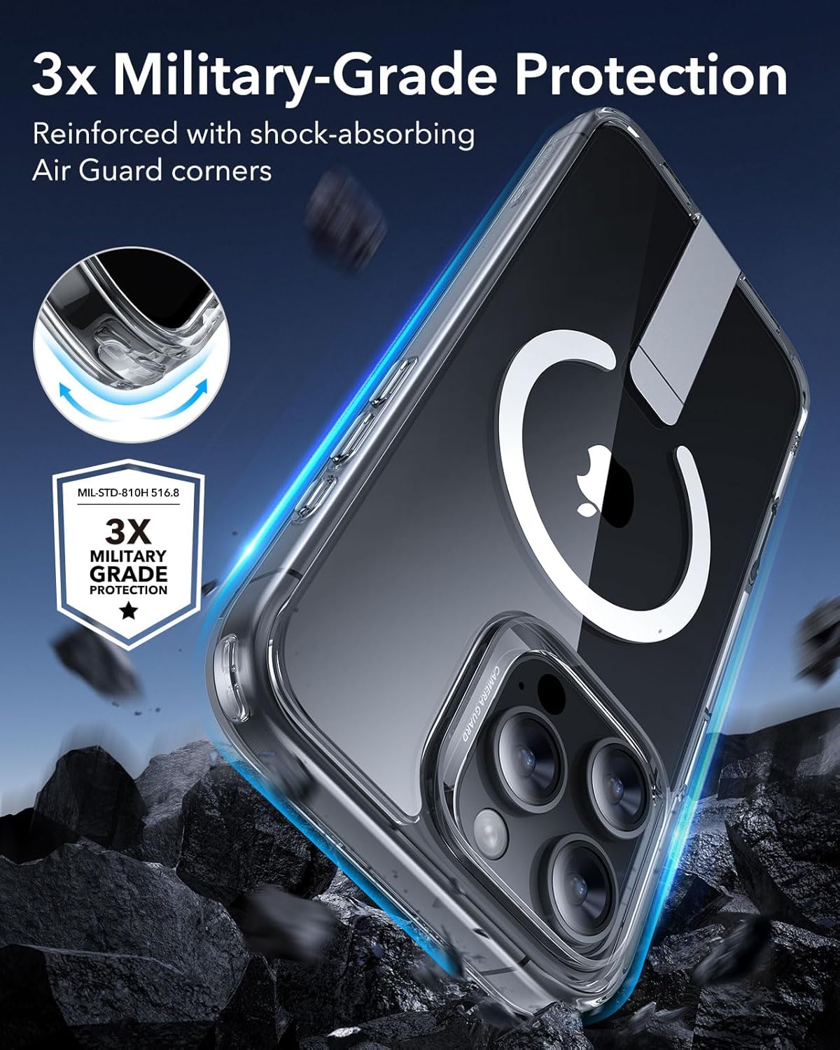 ESR for iPhone 16 Pro Max Case with Kickstand, Compatible with MagSafe, Magnetic Case for iPhone 16 Pro Max, Fully Adjustable Flickstand, Military-Grade Shockproof, Boost Series, Clear - Image 5