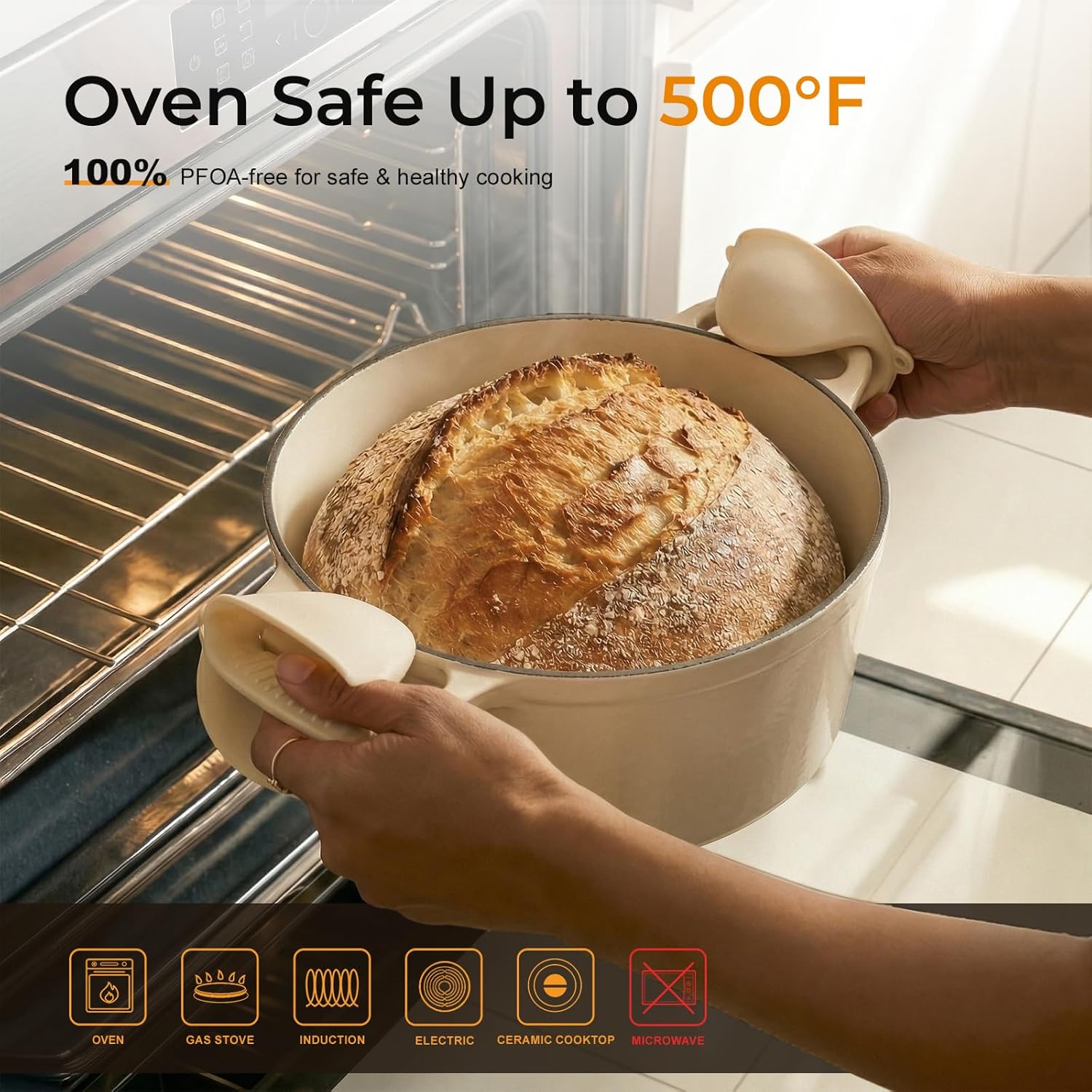 Parmedu 5.5QT Enameled Cast Iron Dutch Oven for Sourdough Bread Baking, Easy Cleaning, Versatile for Stewing, Roasting, Braised Chicken, Soup & More