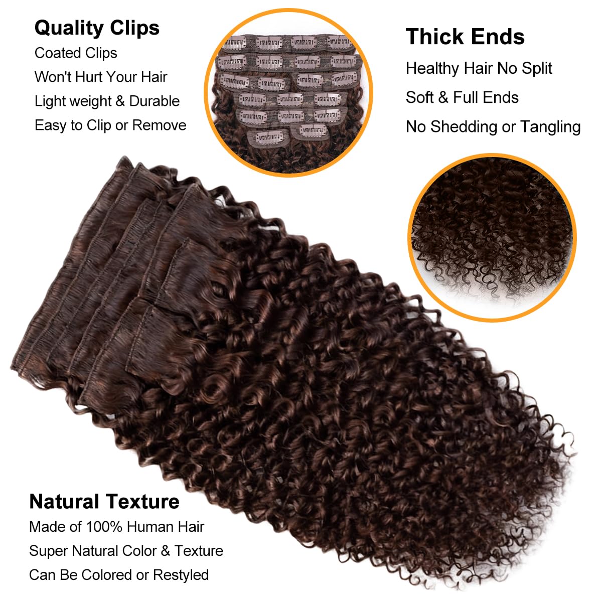Chocolate Brown Curly Clip Ins 14 Inch 110g 8pcs 3C 4A Kinky Curly Clip In Hair Extensions Real Human Hair Full Head for Women 100% Brazilian Remy Human Hair Extensions Natural Color with 20 Clips #4