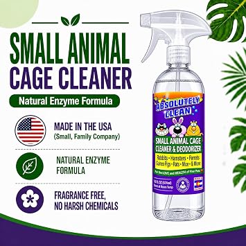 Absolutely Clean Amazing Small Animal Cage Cleaner, Just Spray/Wipe, Easily Removes Messes & Odors - Hamster Cages, Mice, Rat Cage, Guinea Pig Cage, Rabbit Cage, Ferret Cage, Dog Cage - USA Made