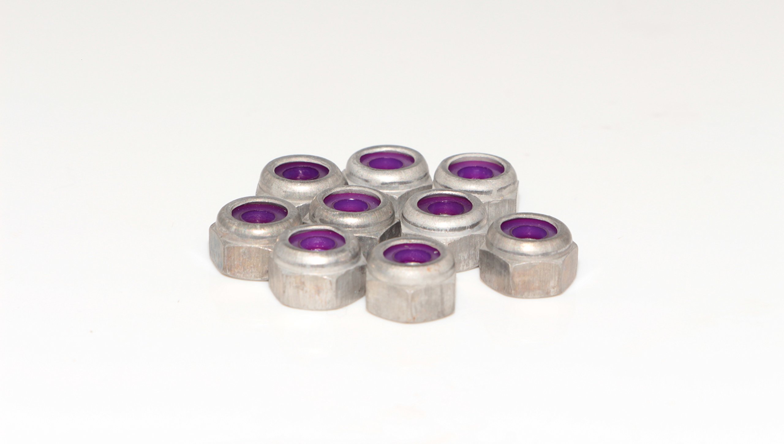 8-32 Aluminum Hex Locknut, Purple Nylon Insert (Elastic) NUT LOK, NM Series, Coarse Thread, 11/32 Wrench Size, RC Cars (25 Pack)