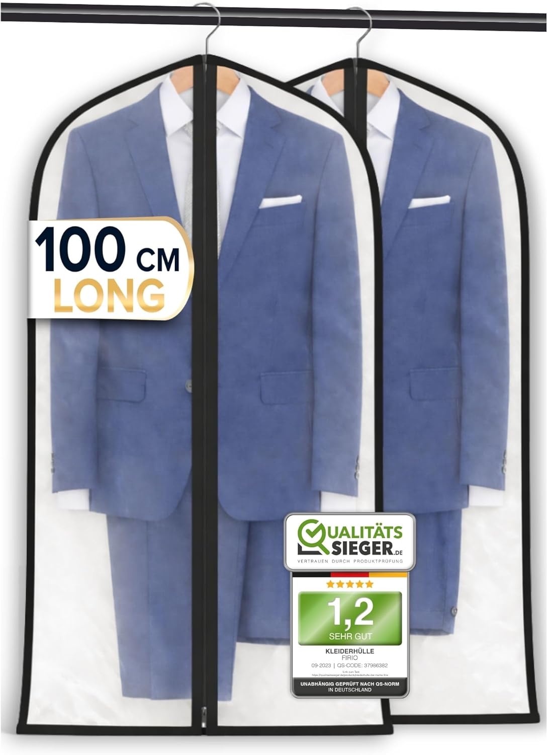Test complet du FiRiO 2 x Premium Housse Costume Voyage Pliable I MATÉRIEL JUSQU'À 50% PLUS ÉPAIS I Porte Housse Costume Homme I Housse Vetement Voyage I Housses Vetements à Suspendre I Housse Chemise I 120x60cm - Vue détaillée montrant la matière épaisse, les poignées et la fermeture éclair. — vue 13