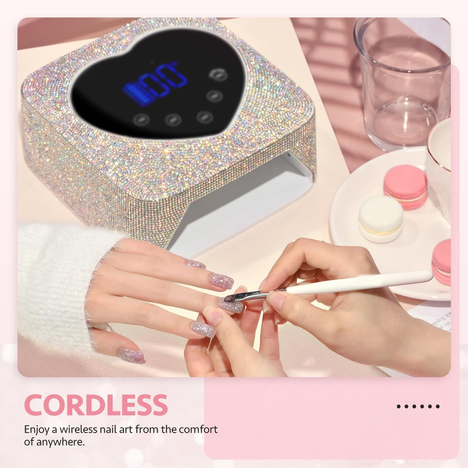 Lampada per Unghie LED UV Senza Fili, Lampada per Smalto Gel Ricaricabile per Unghie da 72 W con Ampio Display LCD, 5 Impostazioni di Timer E Sensore Automatico per Salone E Casa