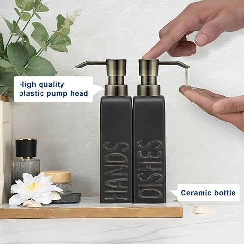 Miniatura 4 de Juego de dispensador de jabón de cerámica para baño, paquete de 2 unidades, dispensador de jabón para platos y jabón de manos recargable para