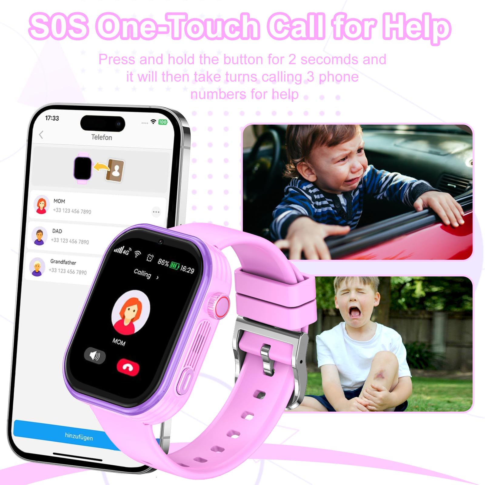Smartwatch Bambini GPS con SIM, Orologio Gps Bambini HD Video,Telefono, 4G con Videochiamata, SOS, 7 Giochi Sveglia Modalità Classe Contapassi Ottimo Regalo per Bambini e Bambine dai 5 ai 14 anni