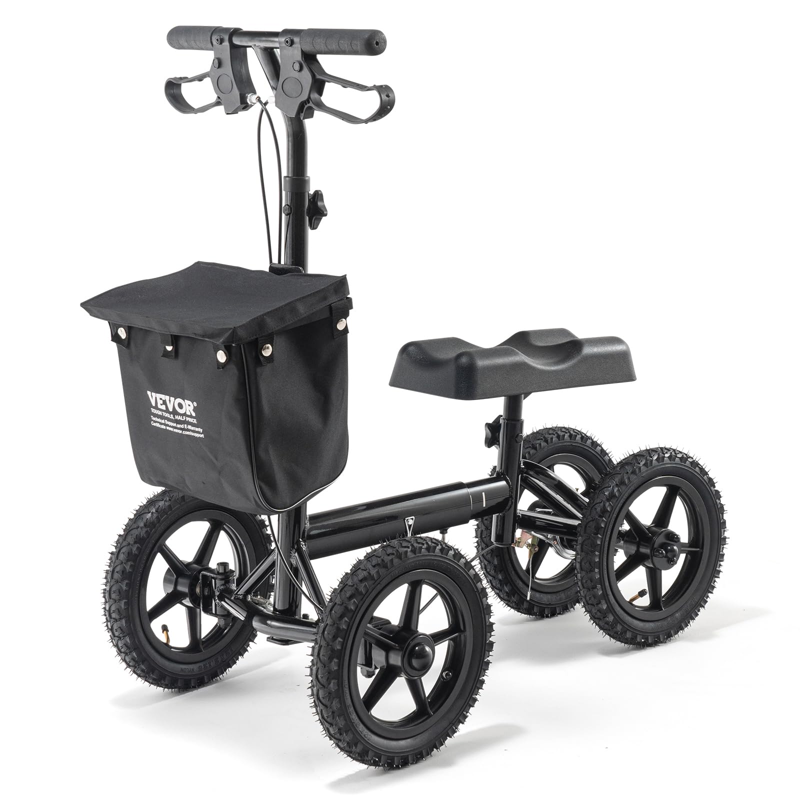 VEVOR Patinete de Rodilla Plegable, Andador de Rodilla Orientable de Aluminio con Manillar Ajustable en Altura y Rodillera, Frenos Dobles, Recuperación de Piernas para Lesiones, 160 kg, Negro