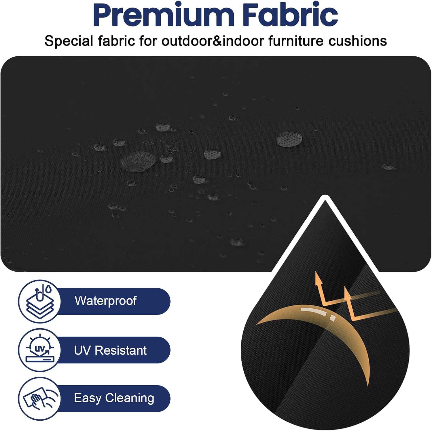 idee-home Outdoor Chair Cushions Set of 4, Patio Chair Cushions Thick 17 x 17 x 4 Inch Tufted Seat Cushions for Outdoor Furniture Waterproof with Ties, Dining Pads Black