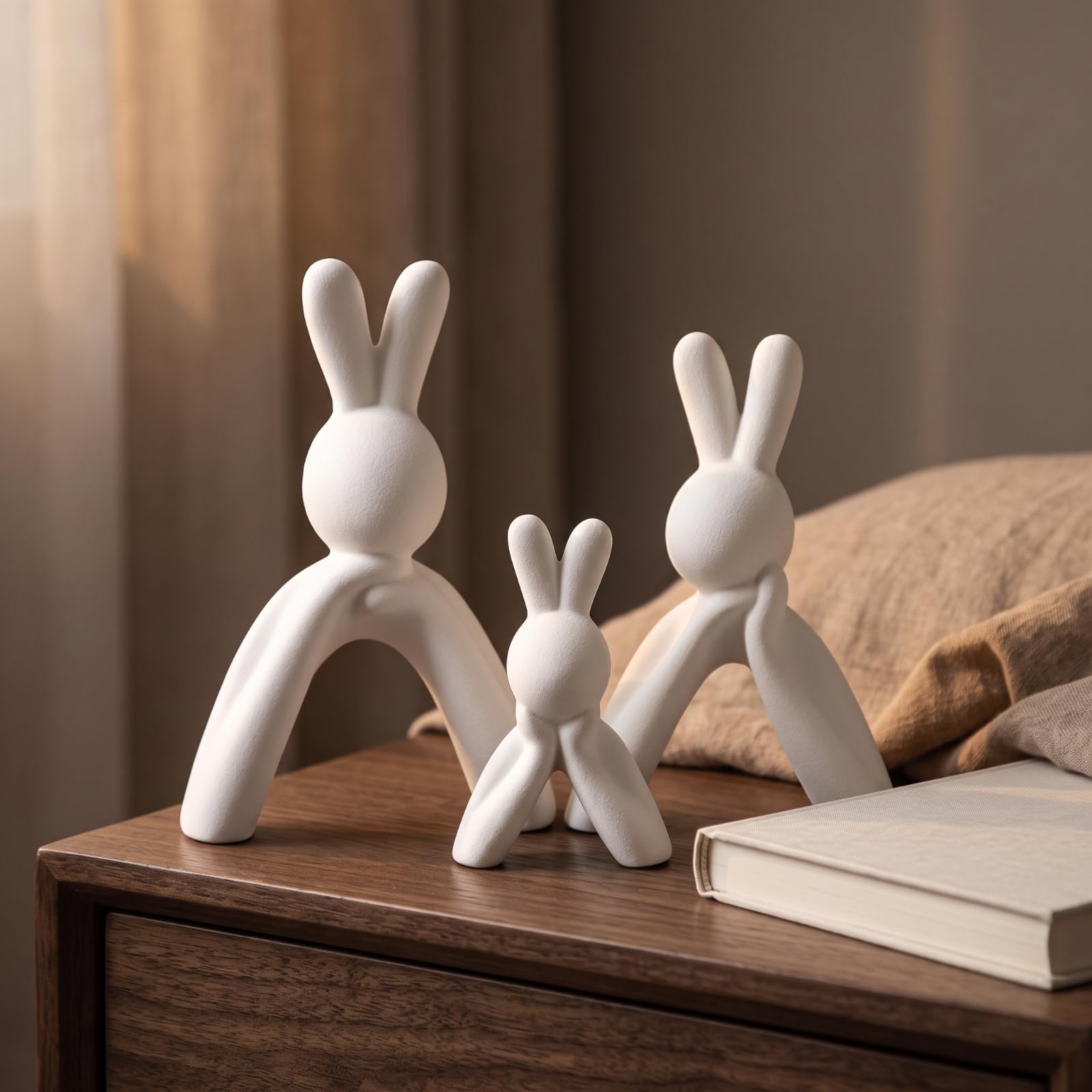 3 Stück Keramisch Osterhase | Strukturierte Oberfläche, Tischaufsatz, für Ostern, Eingangsbereich