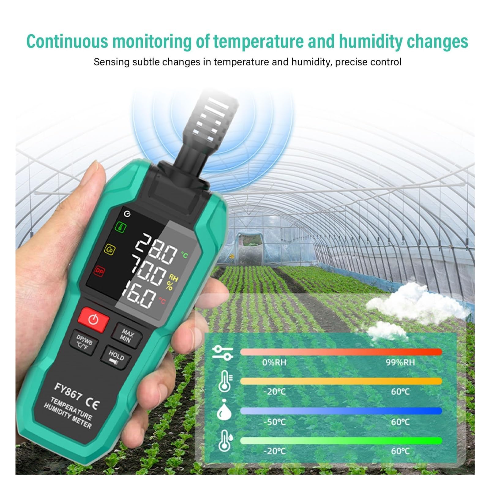 Misuratore di temperatura e umidità digitale, termoigrometro digitale, punto di rugiada ad alto aggiornamento rapido con torcia for seminterrato per interni ed esterni