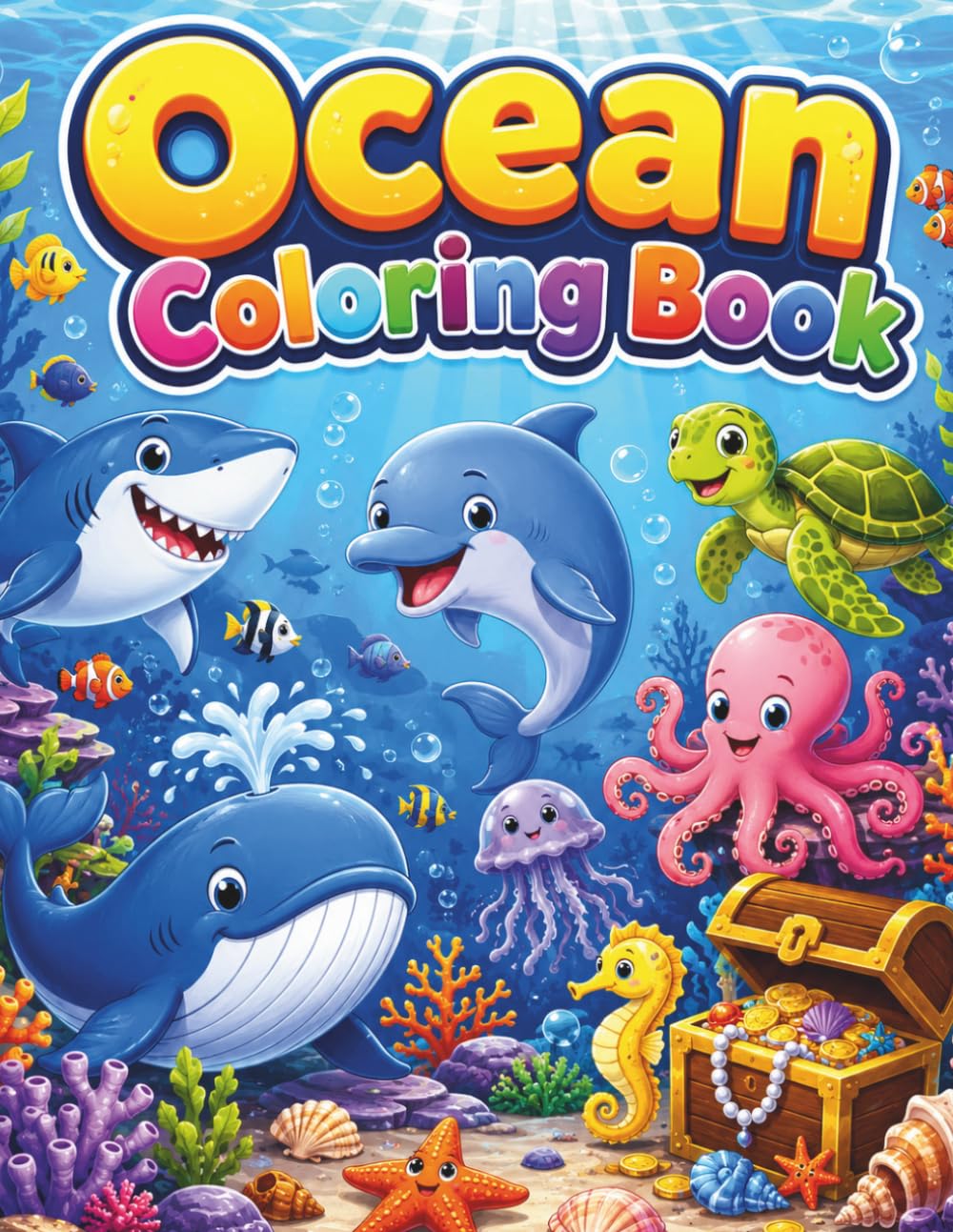 Ocean Coloring Book: Ocean Coloring Book for Kids – Fun and Easy Sea Animals, Sharks, Dolphins, Turtles, Whales and Underwater Scenes