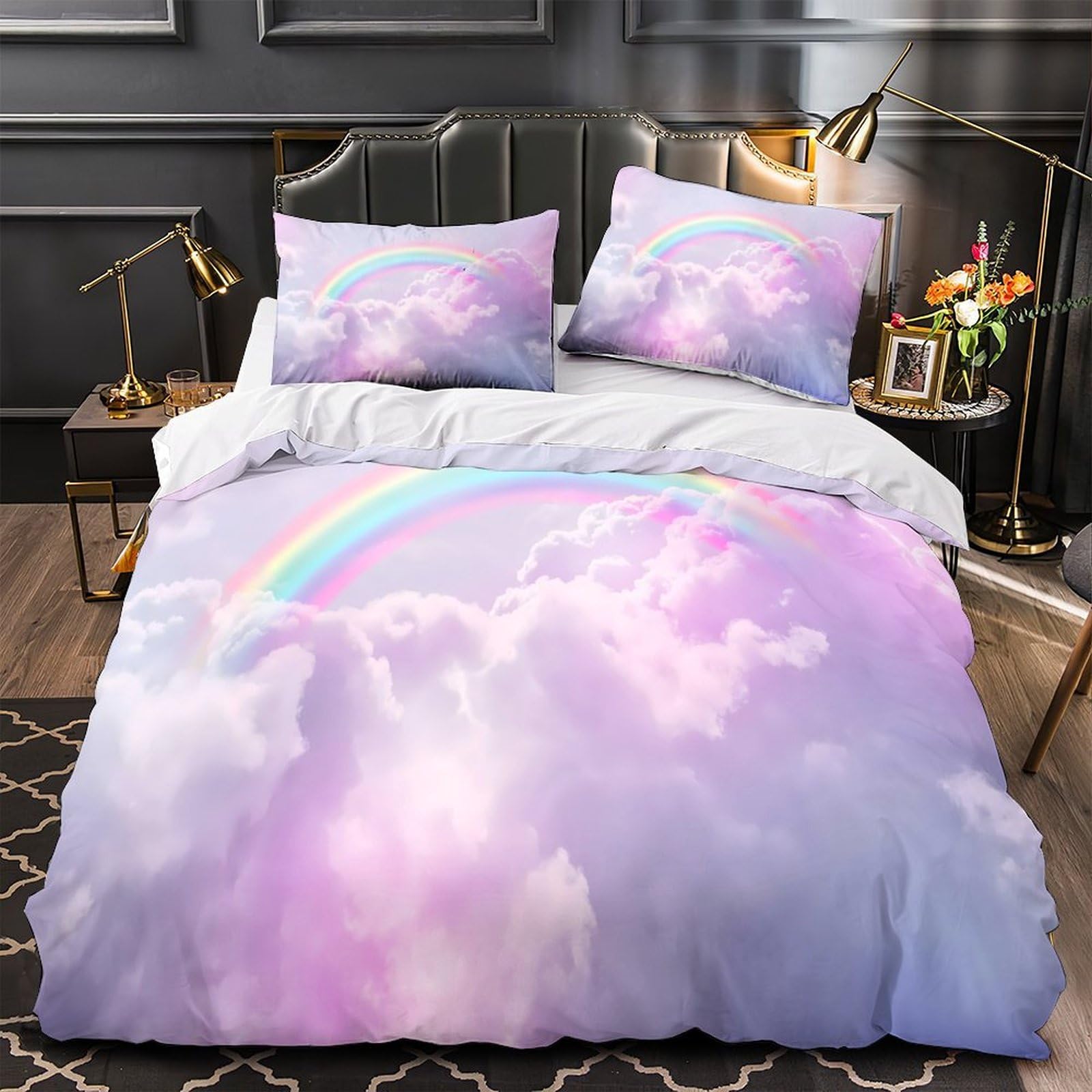 Housse de couette 3D ciel arc-en-ciel microfibre respirante