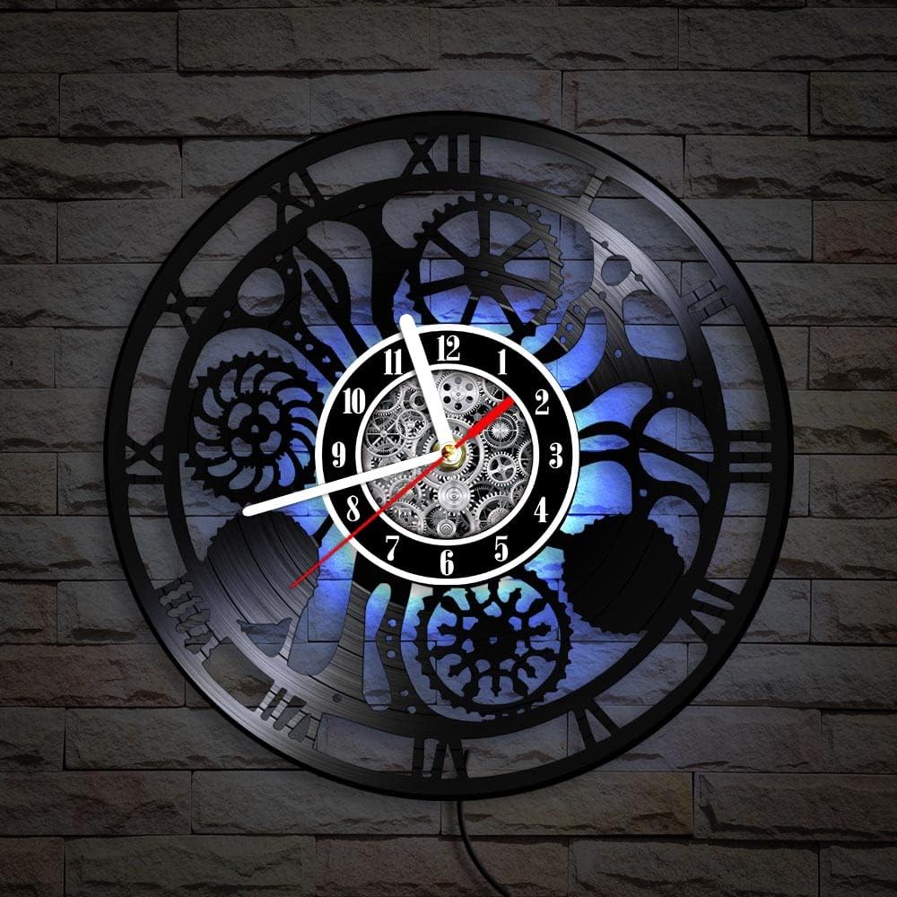 The Geeky Days Gear Vintage LED Silent Quartz Wall Clock 7 Color Light Mechanism Gears Cogwheel Steampunk 12inch 3D Hanging Watch Home Interior Decor Loft Decoration