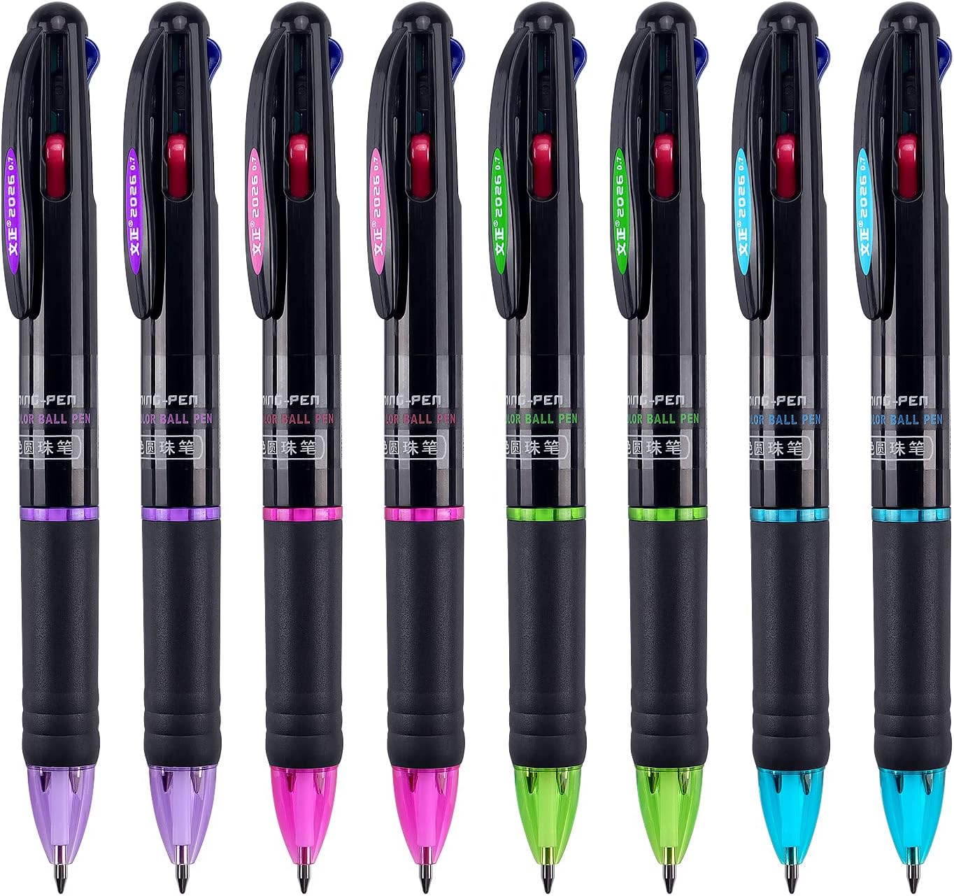 Bribobo 8 Pack Multicolor Ballpoint Pens 4-in-1 0.7mm Colored Retractable Ballpoint Gift Pens for Office School Supplies Students Gift