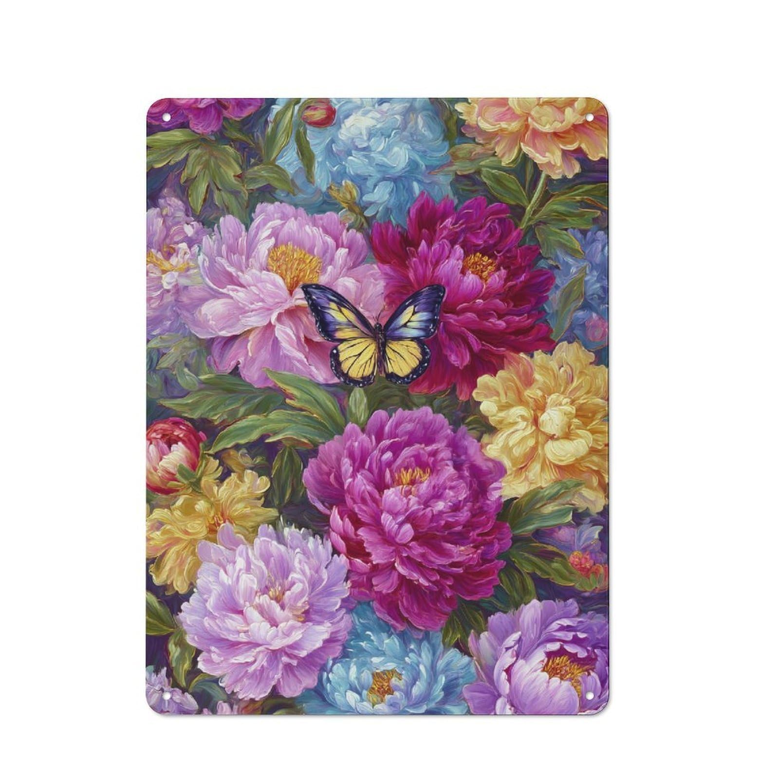 Junmoney Vibrant Floral Butterfly Art Clean Industrial Industrial Metal Sign 40X30cm, Studio Wall Art For Loft, Studio, Office Or Creative Room