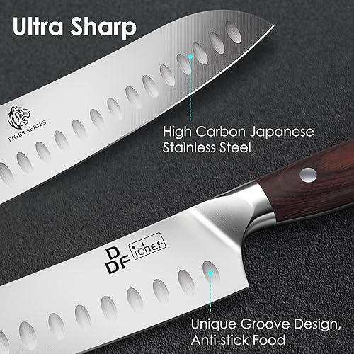 Miniatura 9 de DDF iohEF Cuchillo de filete profesional de 7 pulgadas, cuchillo de acero inoxidable japonés de alto carbono, con mango ergonómico de espiga