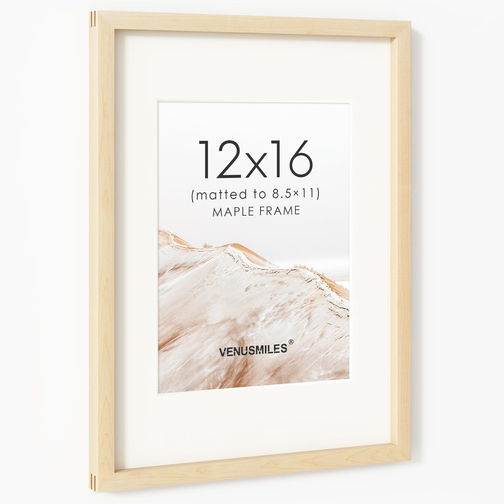 12x16 Picture Frame, USA-Sourced Natural Maple Wood Photo Collage Frame with HD Tempered Glass, Modern Simple 12 x 16 Wooden Frame Matted to 8.5x11, Vertical &amp; Horizontal Wall Hanging Display