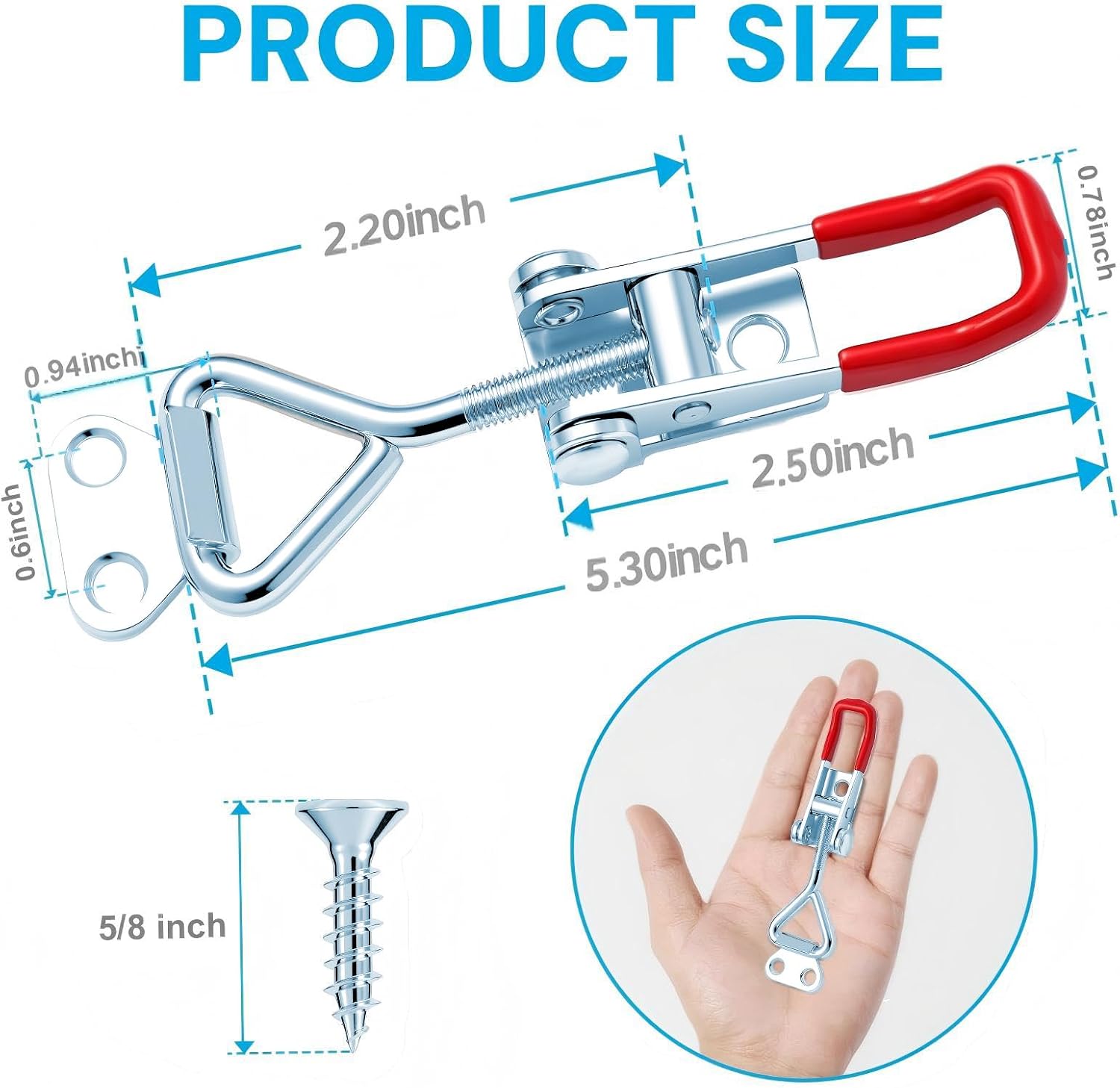 6 Pack Toggle Latch Clamp 4002, Adjustable Quick Release Toggle Clamp Latch, 330Lbs Holding Capacity,Metal Toggle Latch Catch Set,for Lid Jig, Smoker Door, Tool Box, Case Trunk（without padlock）