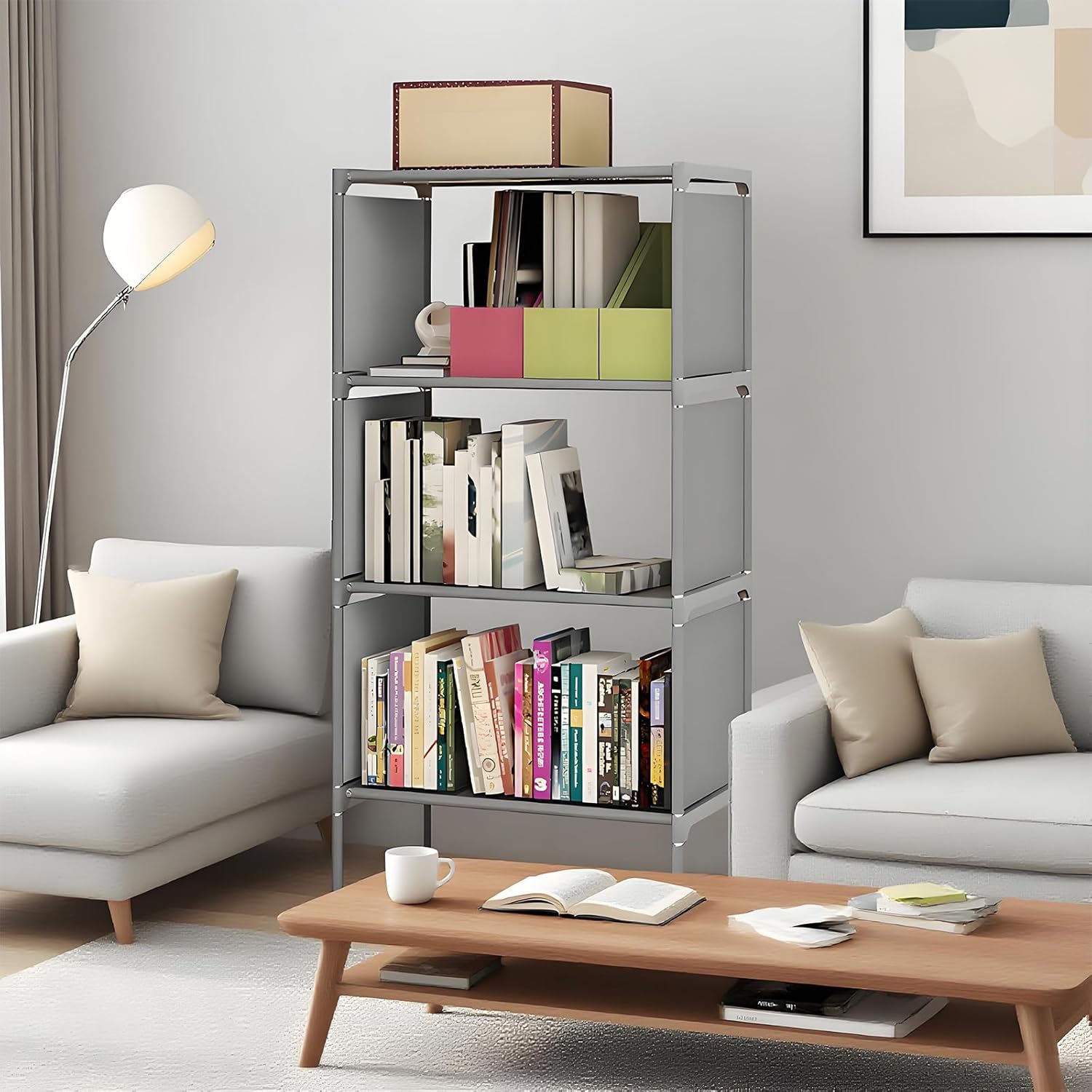 TARSHYRY 5 Tiers Bookshelf, Customizable Shelving Unit, Easy Assembly for Bedroom Living Room Office, Grey, 125 x 41 x 27cm, Storage Rack (5 Tier Single Row)