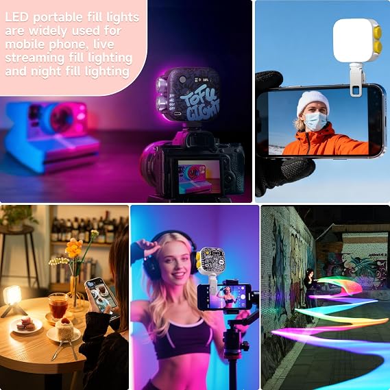 PHOTOOLEX RGB Video Light, Magnetic Small LED Panel Selfie Light w Cold Shoe Mount & Clip & Mini Tripod, 360 Full Color/CRI 96+/21 Scenes/2500-9900K/2000mAh, Portable Recording Photography Lighting