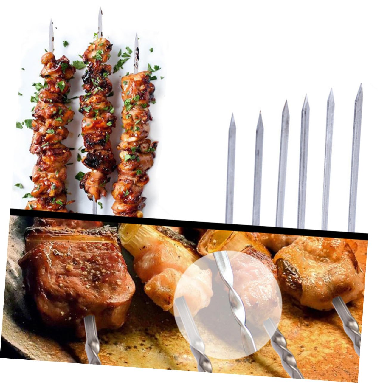 Brochetas de Barbacoa de Acero Inoxidable 45cm 50 Piezas Anchas | Plata, Diseño y Grosor Extra, Pack Reutilizable para Camping y Reuniones en Casa
