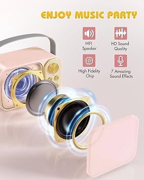 Karaoke Machine with 2 Microphones Mini Karaoke System with 7 Voice Effects Portable Bluetooth Karaoke Speaker Perfect for Parties Birthdays