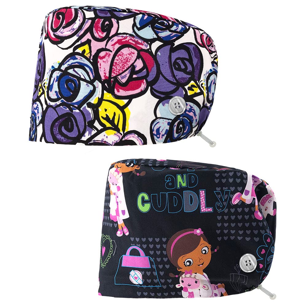 niaahinn Working Hats Doctor Nurse Caps with Button Tie Back Hats with Sweatband Multi-purpose Adjustable Hospital for Women Men (83013-83014)