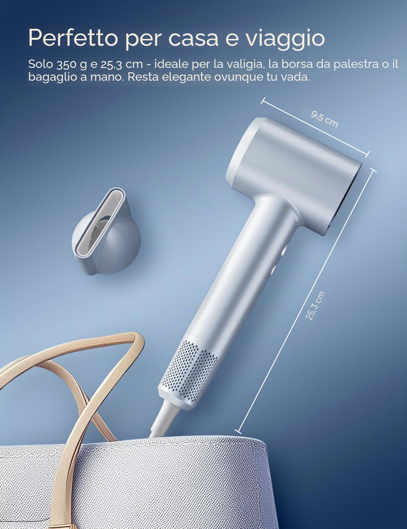 CARER SPARK Asciugacapelli Ionico– 110.000 giri/min High-Speed, 200 Milioni di Ioni Negativi,Asciugatura Rapida 2 Minuti,60dB Silenzioso,350g Ultraleggero,3 Temperature LED,Phon da Viaggio Donna Uomo