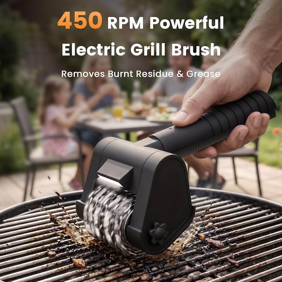 JVGTH Electric Grill Brush BBQ Grill Cleaning Brush 450 RPM Stainless Steel Removable Head Type-C Rechargeable with LED Light Grill Cleaner Brush - image 2