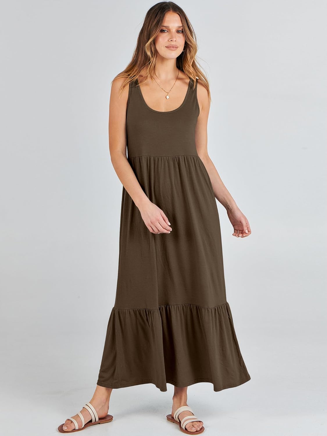 ANRABESS Women's Summer Sleeveless Maxi Sundress Swing Casual Flowy Tiered Shirts Dress Beach Travel Vacation Outfits - Image 2