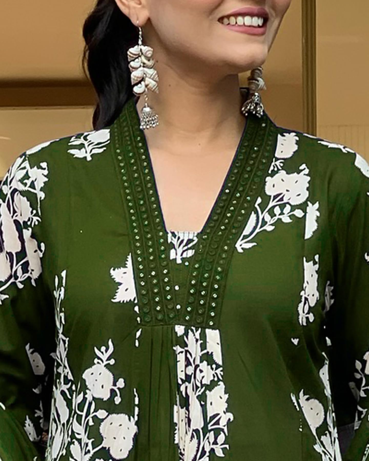 Toochki Dress For Women | Kurta Pant And Dupatta Set |Floral Printed Ethnic Dress | Three Piece Embroidered Dress | Ethnic Dress Suit Set For Women | Olive Green Dress (Tkcbl-Mu-329-Og-Etd Parent)