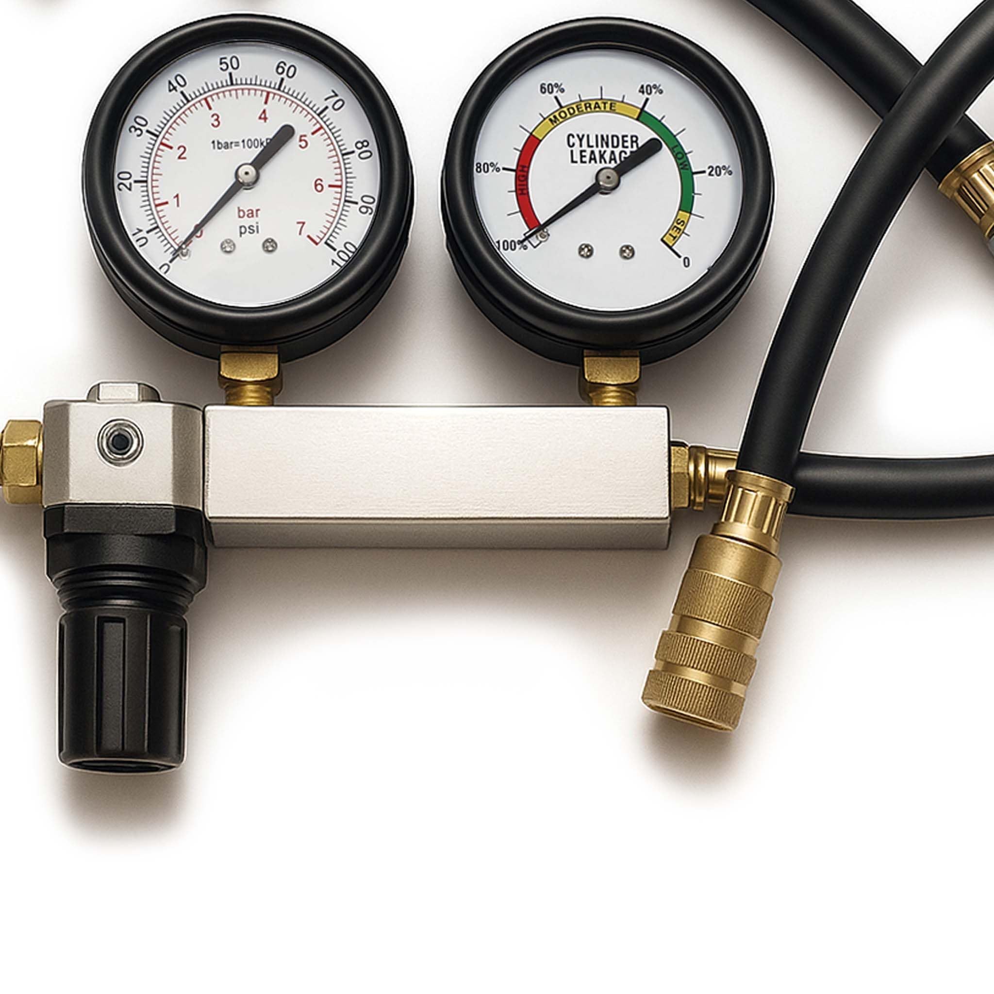 Wiltec Tester compressione motori a benzina, con adattatori, set per test di perdita del cilindro