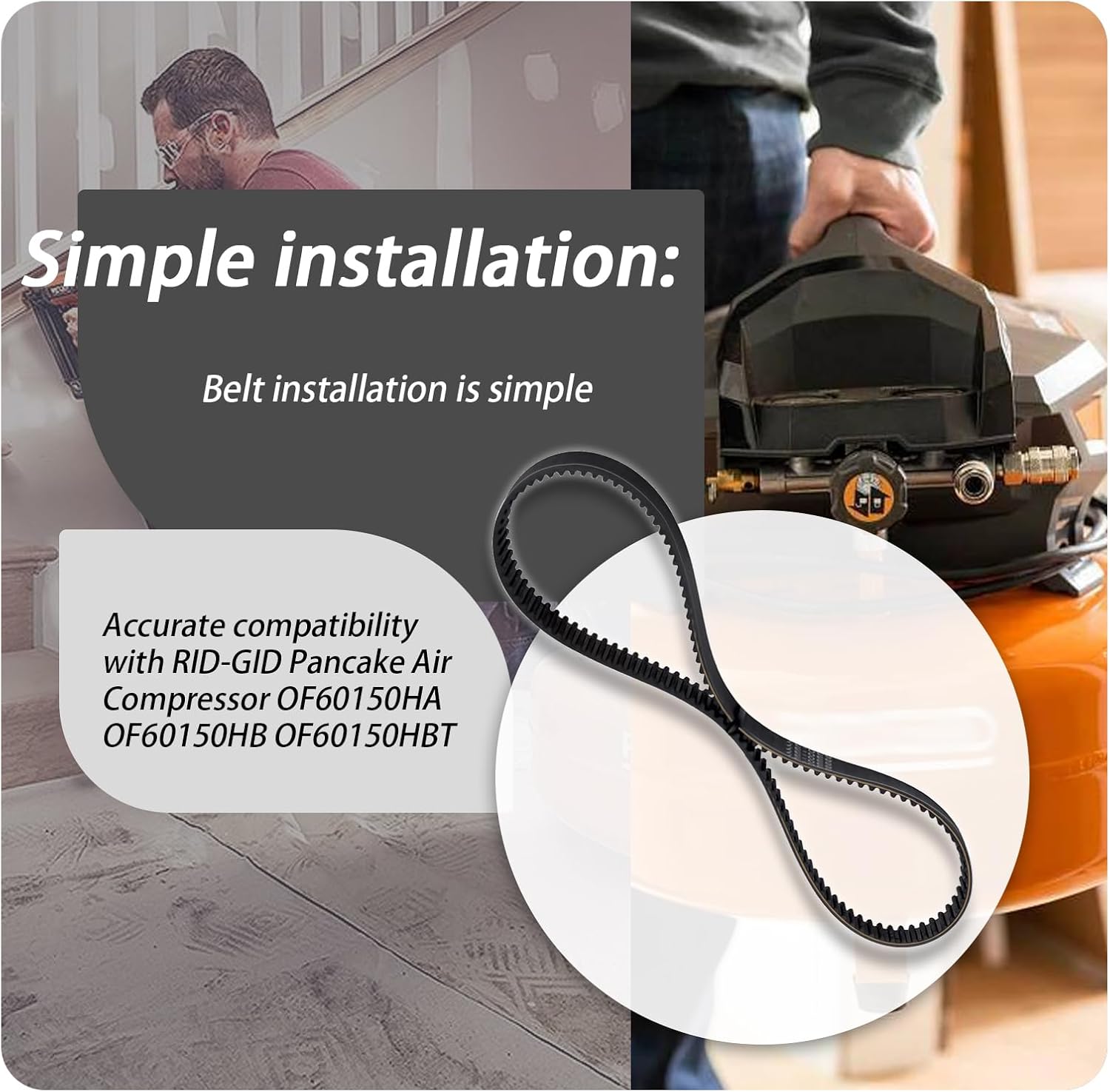 XTPTFABS Replacement Belt Compatible with Rid-gid Pancake Air Compressor OF60150HA OF60150HB OF60150HBT(1Pcs Belt)-Width: 0.67 in (17 mm), Diameter: 4.8 in (121 mm), Thickness: 0.1 in