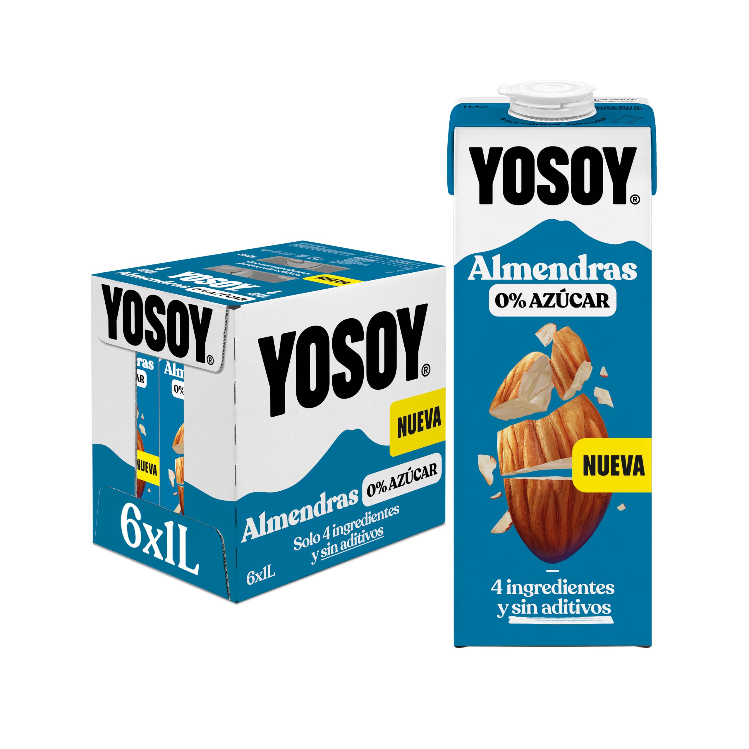 YOSOY Bebida Vegetal de Almendras Sin Azúcar, pack de 6 x 1L