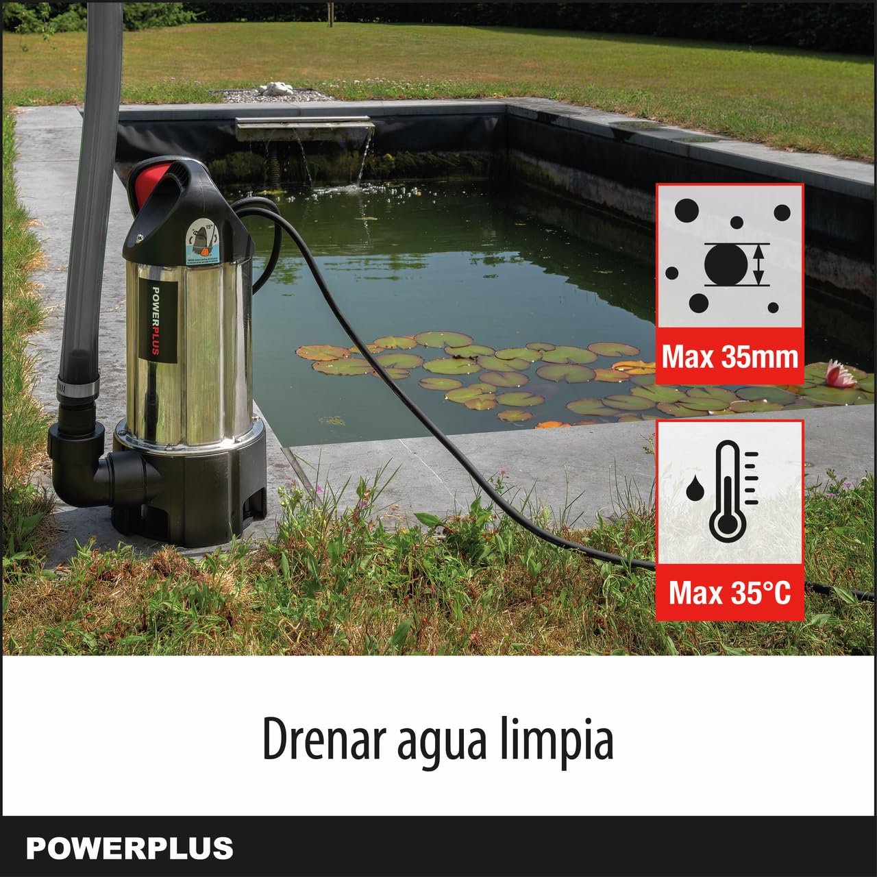 POWERPLUS Bomba sumergible POWEW67912-400 W motor y agua máxima de 7500 l/hour