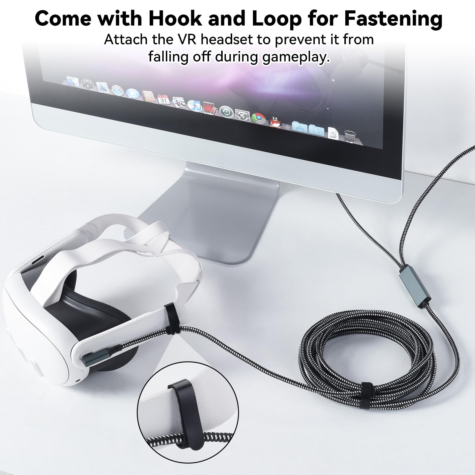 aceyoon Cavo Link con Porta di Ricarica 6M Compatibile con Meta Quest 3S/3/2 e accessori Pico 4, Cavo di Ricarica VR USB 3.0 a USB C in Nylon a 90 Gradi per Visori VR e PC da Gaming