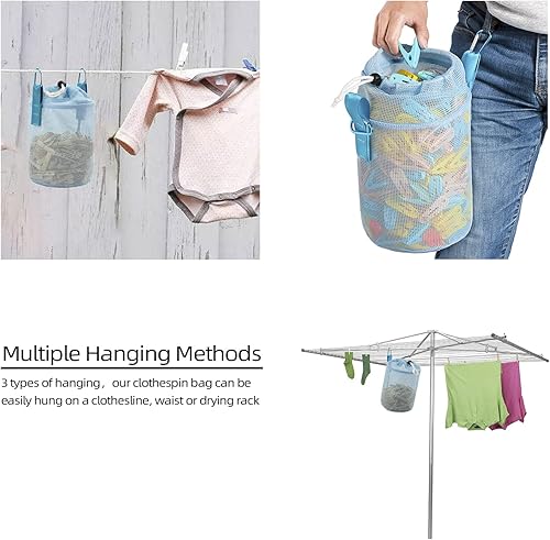 Miniatura 6 de MinYee Bolsa de malla para tendedero al aire libre, múltiples métodos de colgar, bolsa con cierre de cordón, ventilación y resistencia a la humedad,