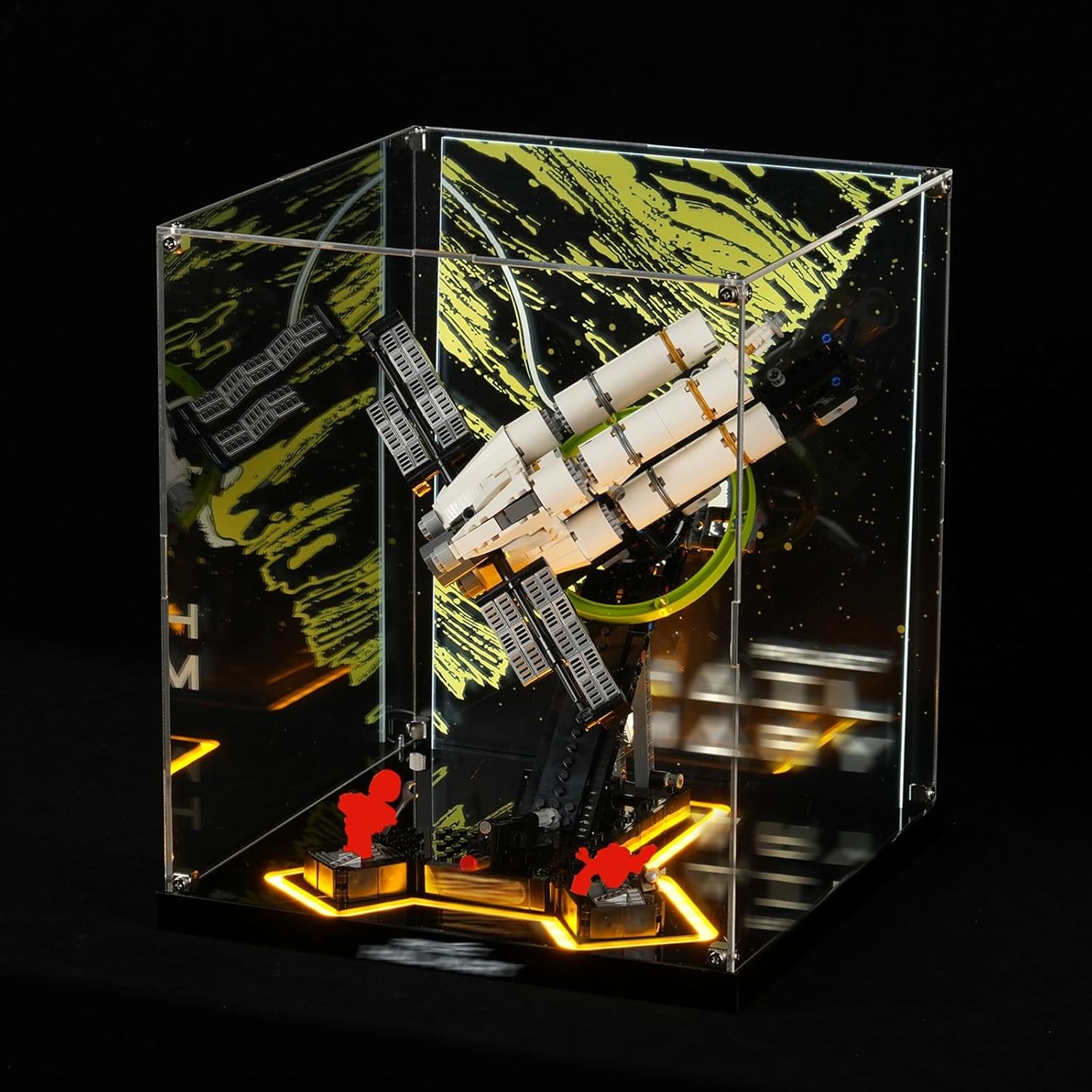 LED Light Acrylic Display Case Compatible with Lego Icons 11389 Project Hail Mary - Dustproof Showcase with Y-Shaped LED Base & Themed Backdrop Panels, Perfect for Desk Decoration (Set Not Included)