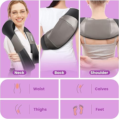 Miniatura 6 de JQX Masajeador Shiatsu inalámbrico de cuello y espalda con amasado 3D, terapia de tejido profundo ajustable de 5 velocidades para