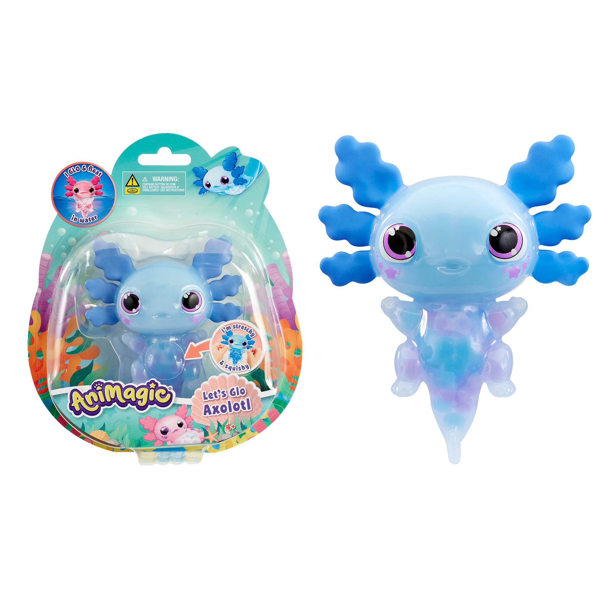 Bizak Animagic Axolotl Electronic and Light Pet, Blue, + 4 Years, Sensory Play & Touch Experience, Extendable Body, Floats & Glows in Water (64550393-1)