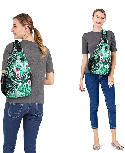 Miniatura 5 de MOSISO Mochila tipo bandolera, bolsa de hombro cruzada con patrón de cuerda para senderismo, flor de hoja de palma