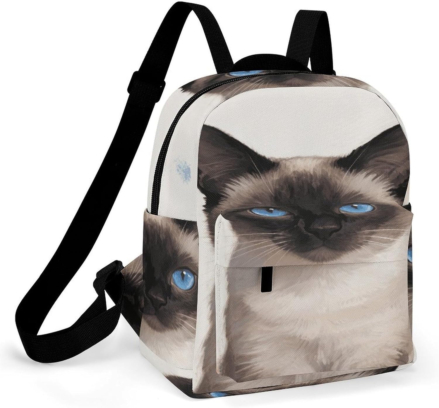 Siamese Cat Art Mini Backpack Purse for Women | Waterproof durable oxford cloth casual daypack, lightweight small rucksack for work travel outdoor camping daily use & gift