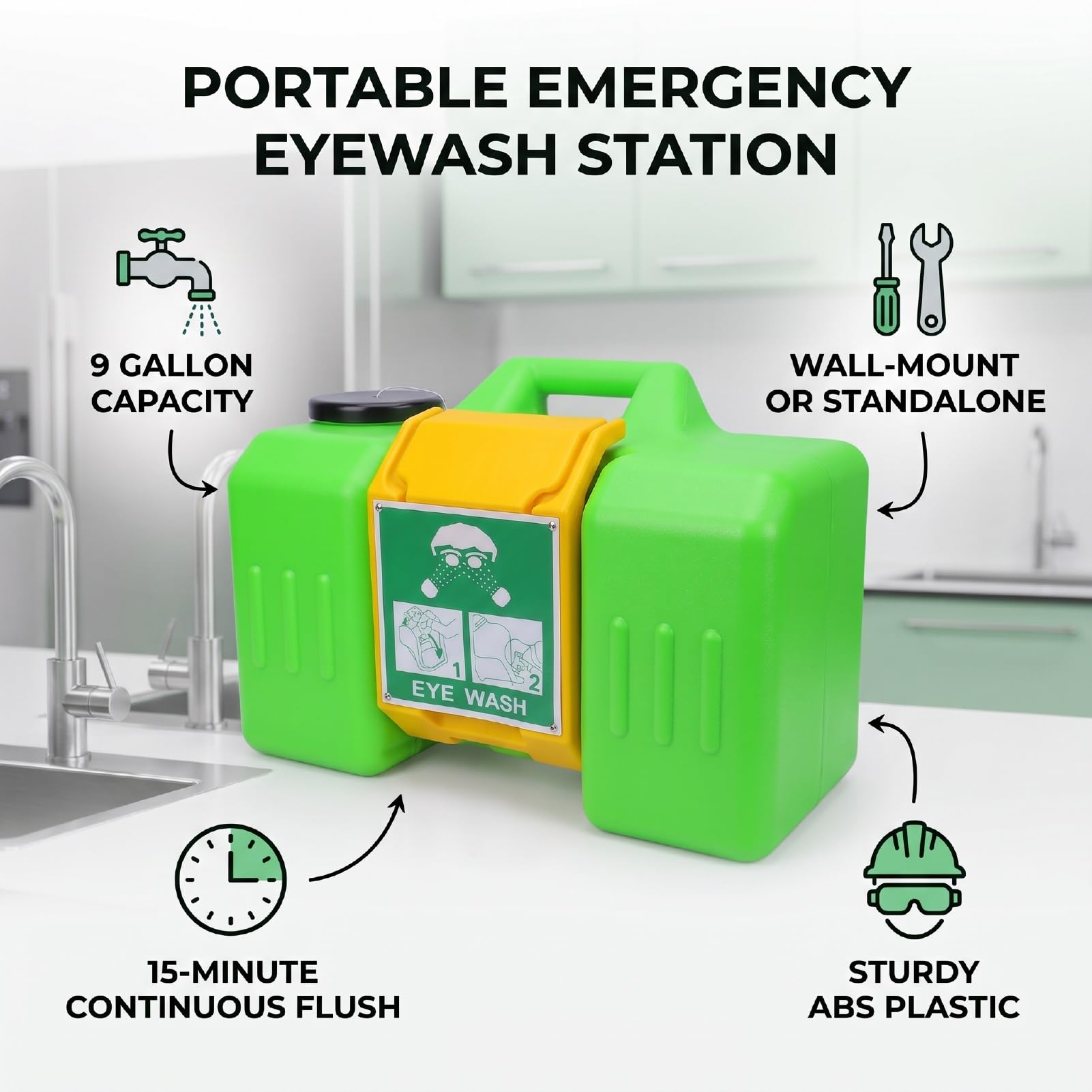 Fafeicy Station de Lavage Oculaire D'urgence, Kit de Fixation Murale 9