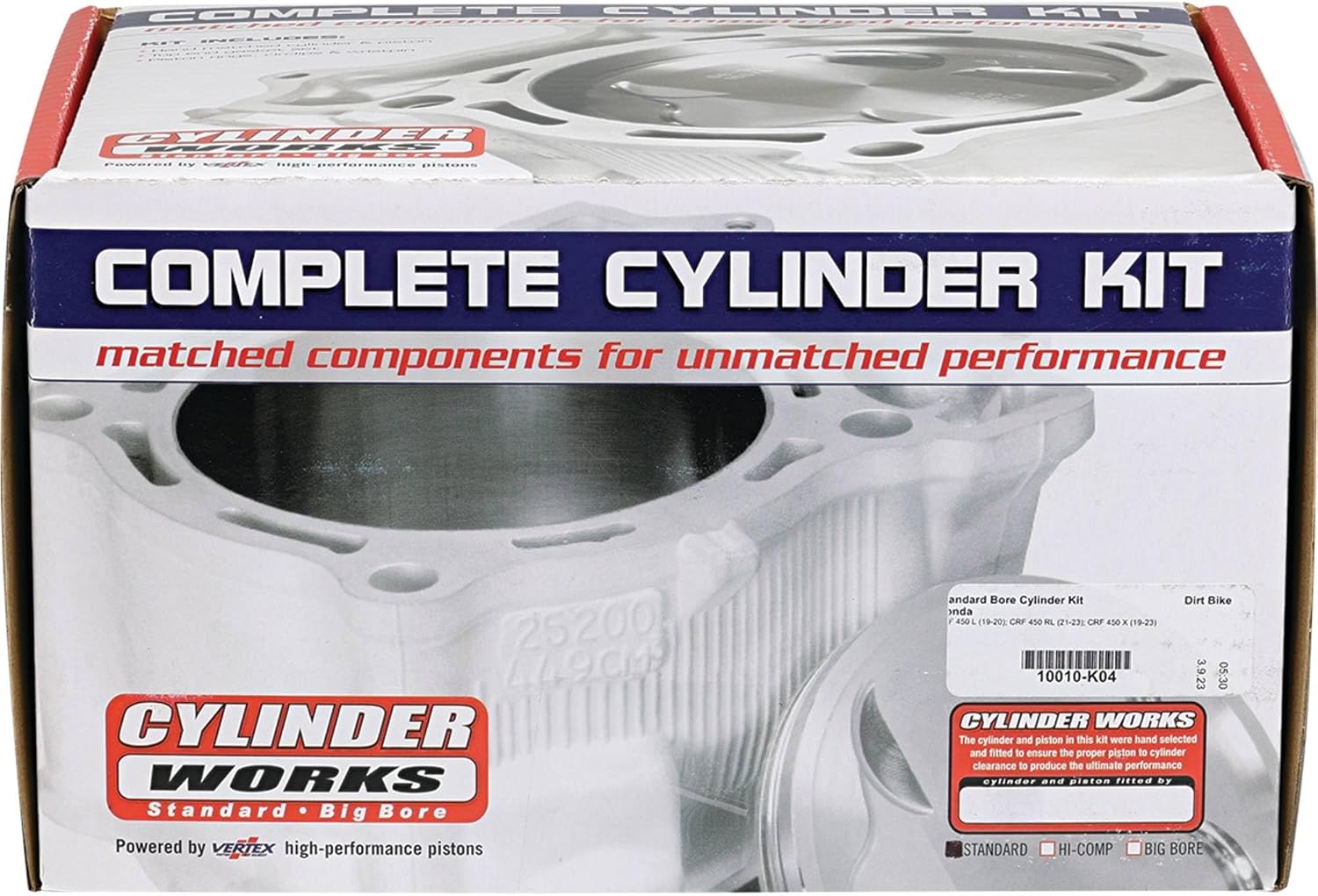 Cylinder Works 10010-K04 Standard Bore Cylinder Kit Compatible With/Replacement For Honda CRF 450 L 2019-2020, CRF 450 RL 2021-2023, CRF 450 X 2019-2023 96 mm Cylinder Diameter, 4-Cycle Engine Type