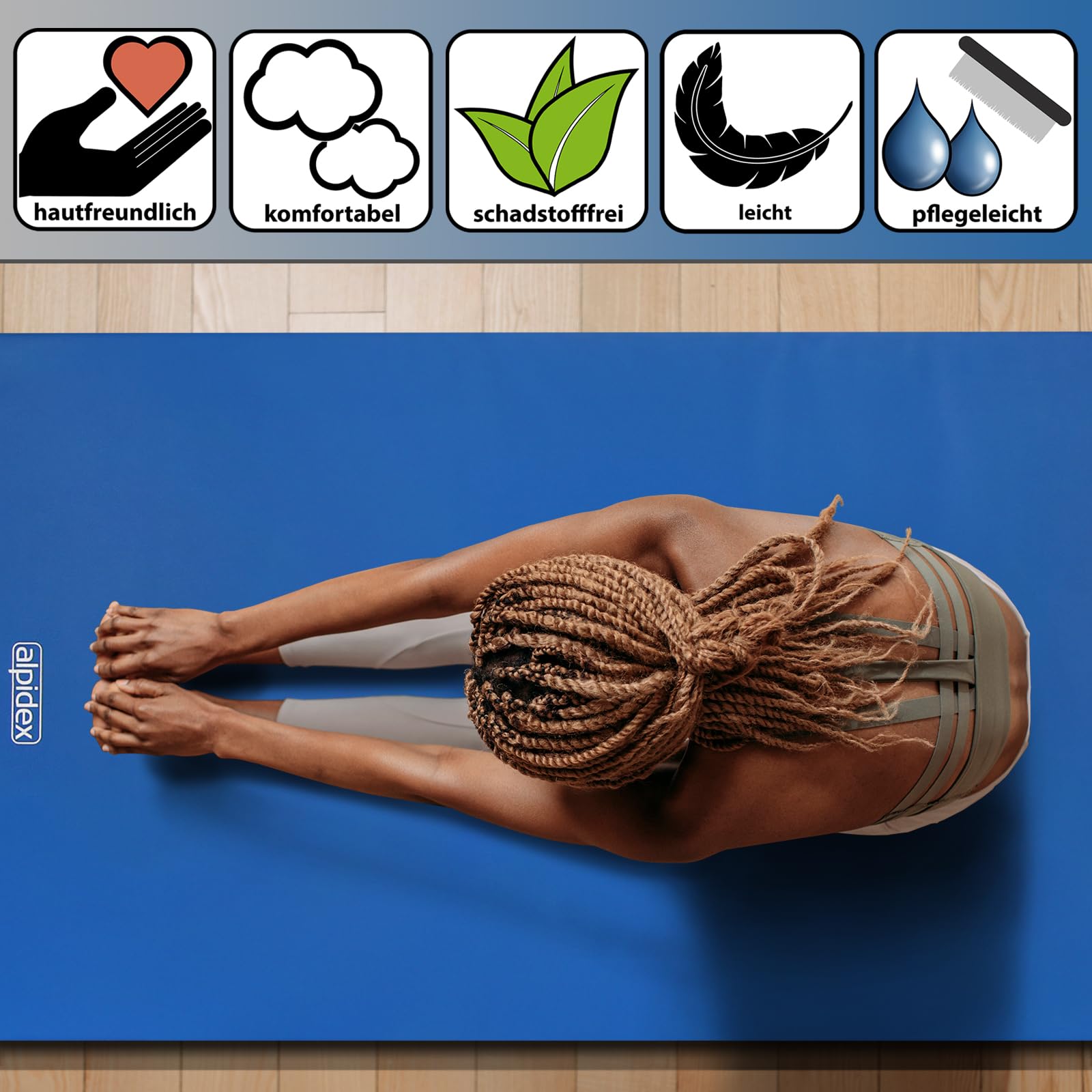 ALPIDEX Colchoneta Gimnasia 200 x 100 x 8 cm Esterilla Deporte con Antideslizante, Densidad aparente 20 (Muy Blanda)